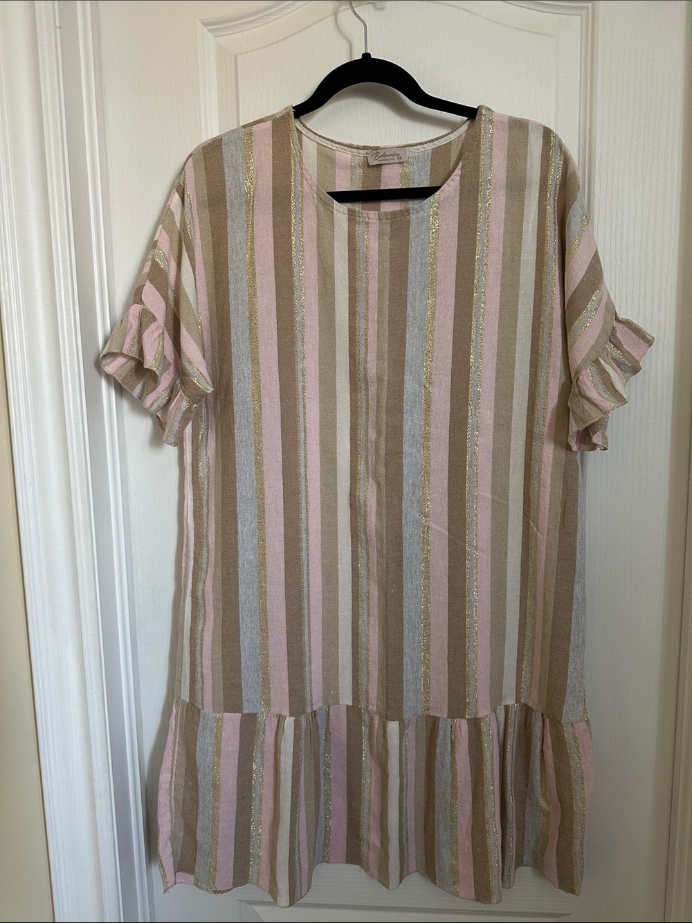 Bellambra striped Pink & Beige Midi Dress with Ruffle Hem